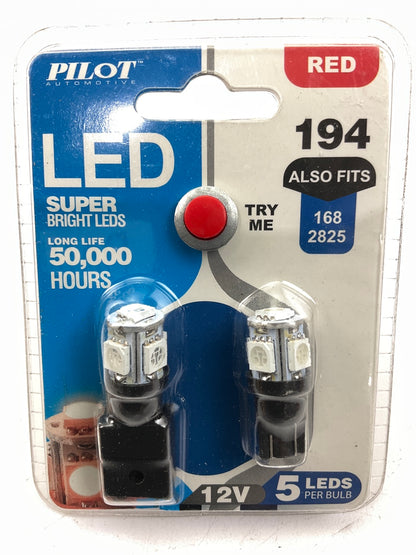 Pilot IL-194R-5 Red LED Dome Light Bulb, 12V, 50,000HRS, For 168, 2825