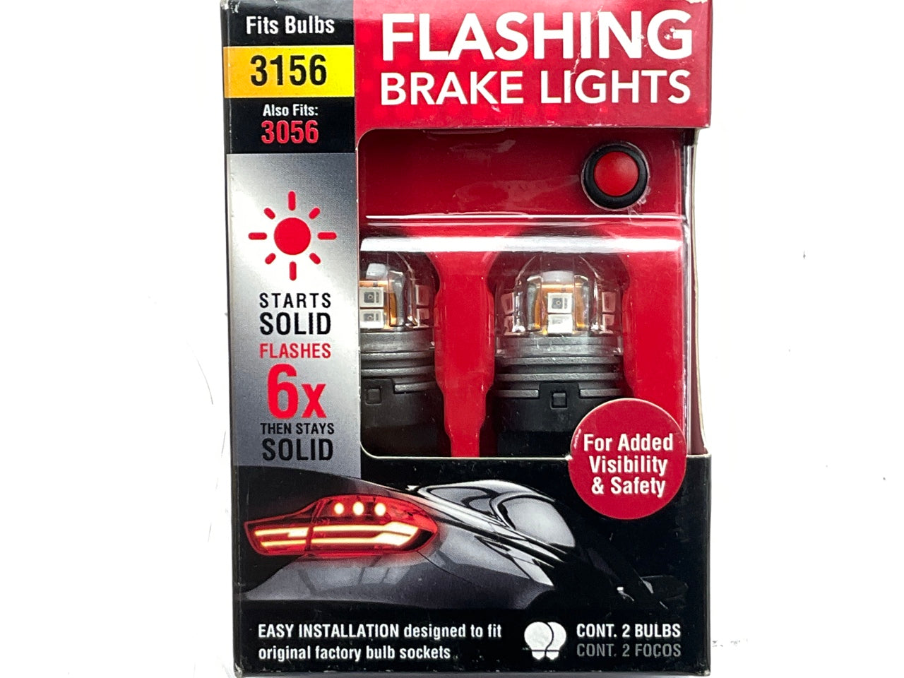 Pilot IL-3156-15RBK Flashing Brake Light Bulbs, 2 PC (3056), 12V