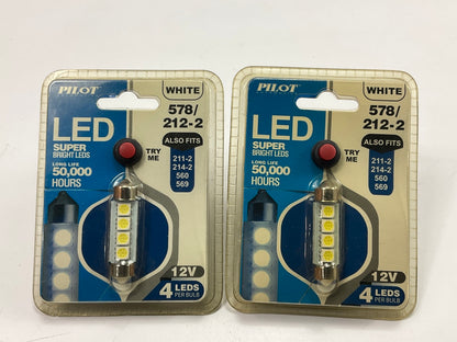 (2) PILOT IL-578W # 578 White LED Dome Map Light Bulbs