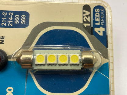 (2) PILOT IL-578W # 578 White LED Dome Map Light Bulbs