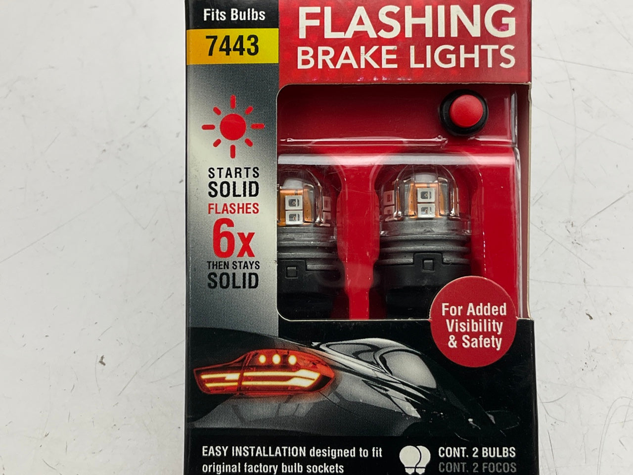 Pilot Automotive IL-7443-15RBK Flashing RED Brake Light Bulbs, PAIR, # 7443