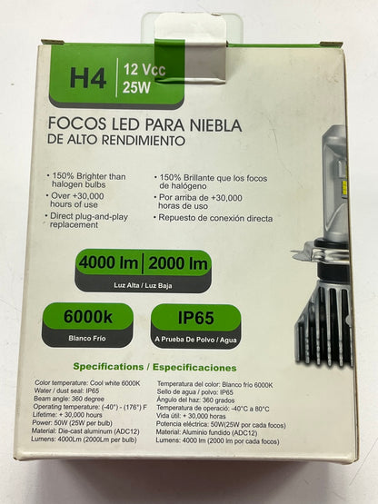 Pilot IL-H4 Cool White LED Light Bulb, 2PC, 6000K, 12V 25W, 30,000HRS