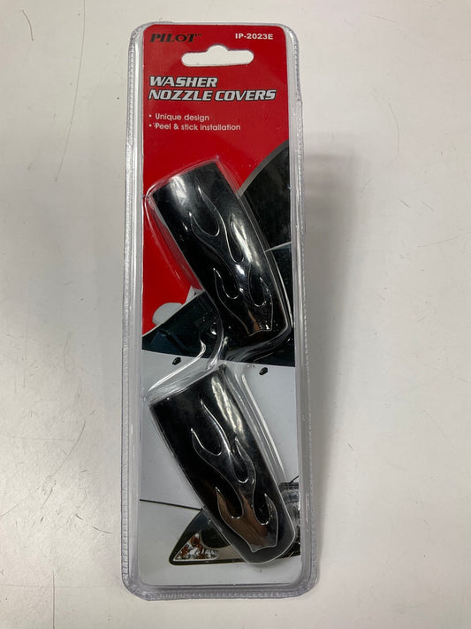 Pilot IP-2023E Windshield Wiper Spray Nozzle Cover W/ Flame Accent, Black Chrome