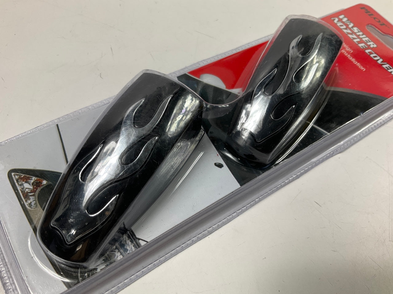 Pilot IP-2023E Windshield Wiper Spray Nozzle Cover W/ Flame Accent, Black Chrome
