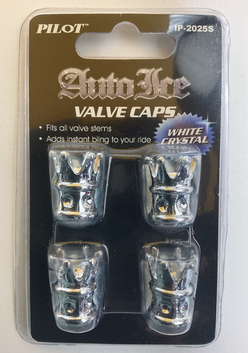 Pilot IP-2025S Chrome Crown ABS Plastic Tire Valve Stem Caps - 4 Piece