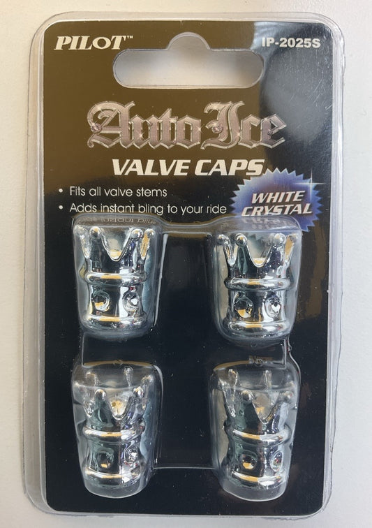 Pilot IP-2025S Chrome Crown ABS Plastic Tire Valve Stem Caps - 4 Piece