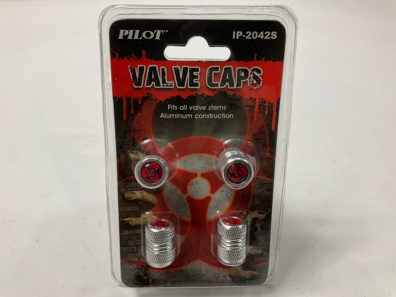 Pilot IP-2042S Silver Biohazard Logo Aluminum Valve Cap - 4 Piece