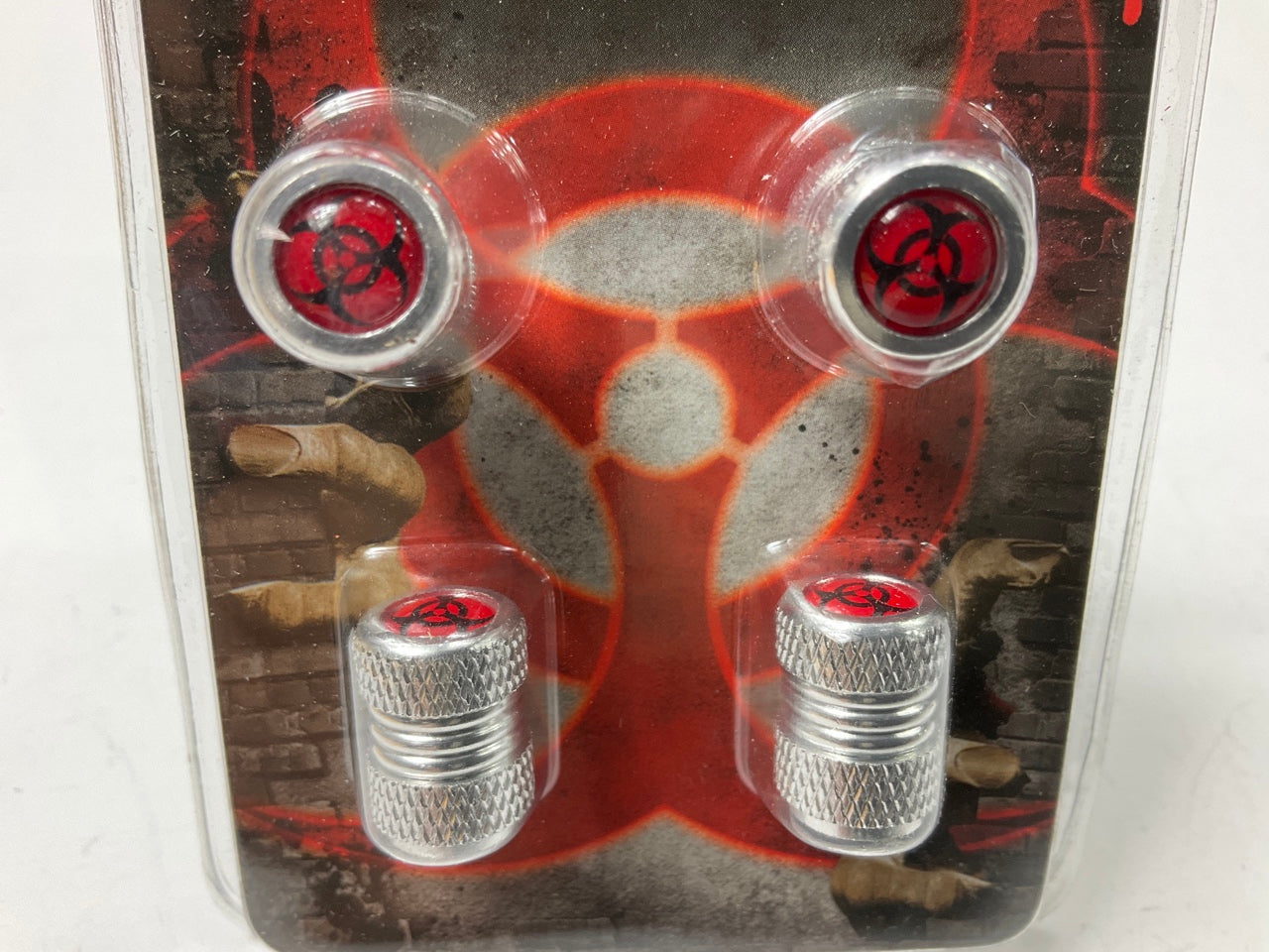 Pilot IP-2042S Silver Biohazard Logo Aluminum Valve Cap - 4 Piece