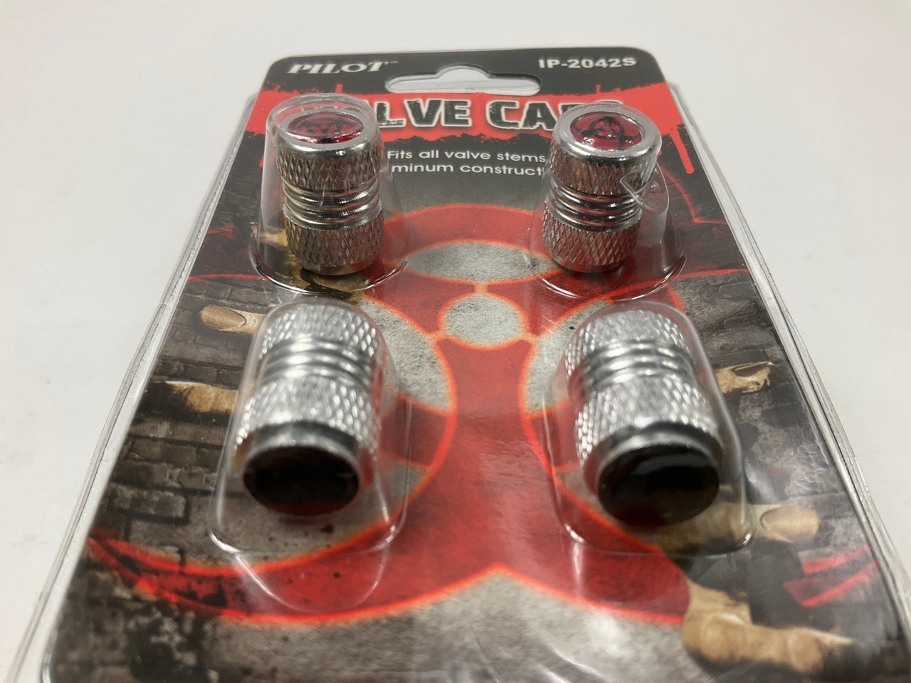 Pilot IP-2042S Silver Biohazard Logo Aluminum Valve Cap - 4 Piece
