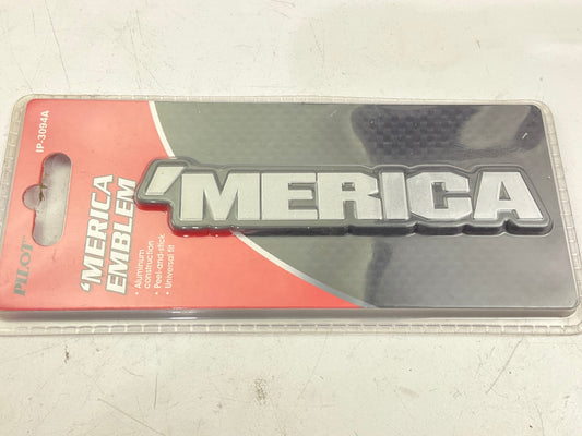 Pilot IP-3094A Silver & Black 'Merica Car Emblem, Aluminium, 7.8'' X 3.5'' X 0.4''