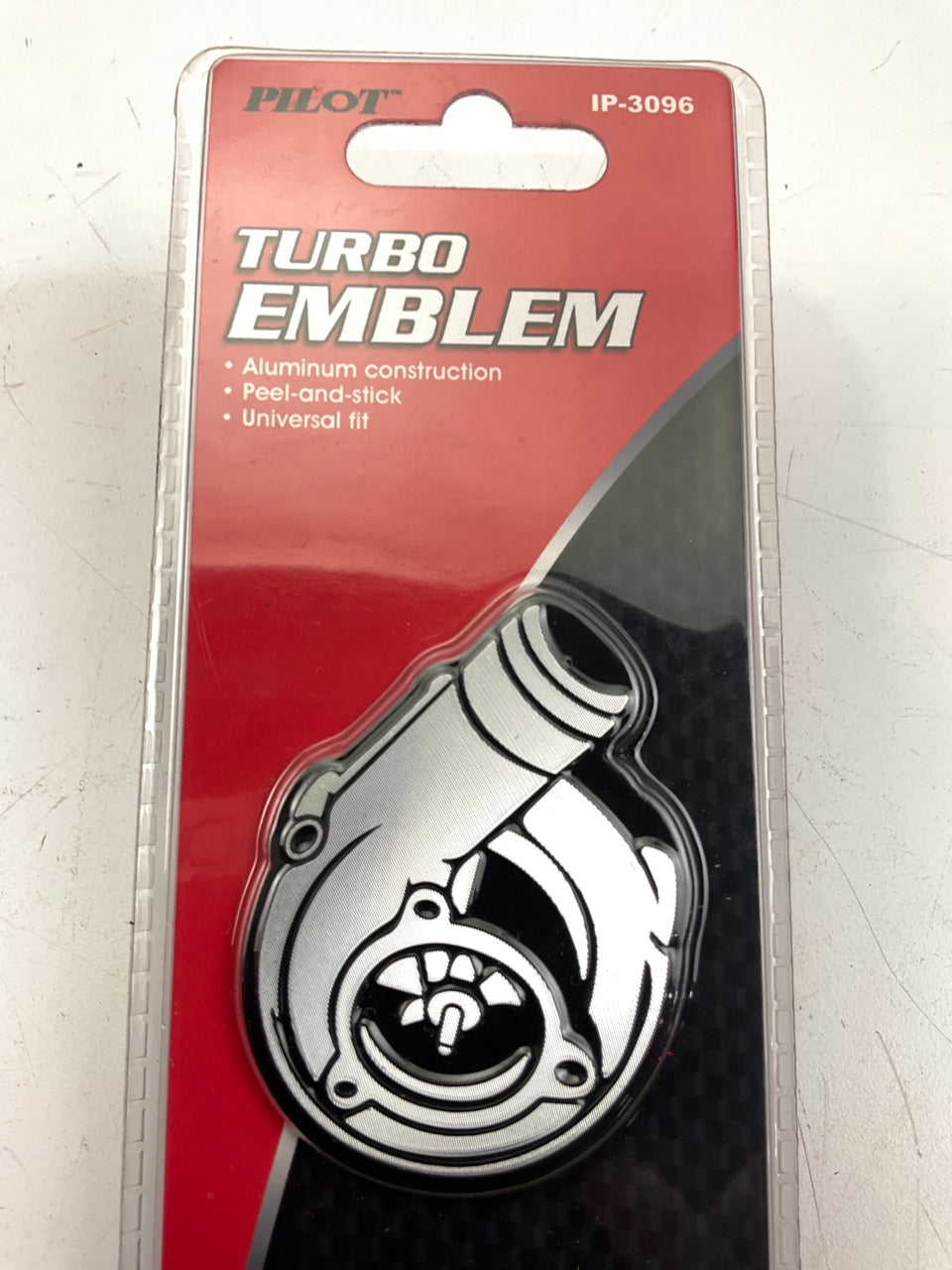 Pilot IP-3096 Turbo Emblem Silver & Black, Aluminum, Universal Fit