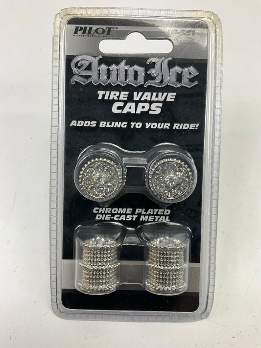 Pilot IP-351 - Silver Auto Ice Wheel Valve Stem Caps, One Set Of 4