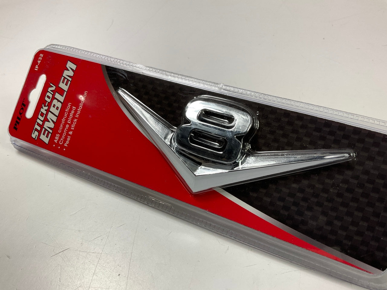 Pilot IP-432 Retro Style Chrome Plated ''V-8'' Emblem, Stick-on V8 Emblem
