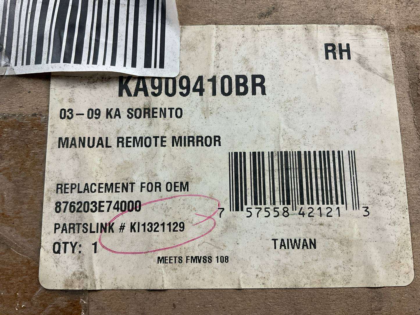 Pilot KI1321129 Right Mirror For 2003-2009 Kia Sorento, Non-heated