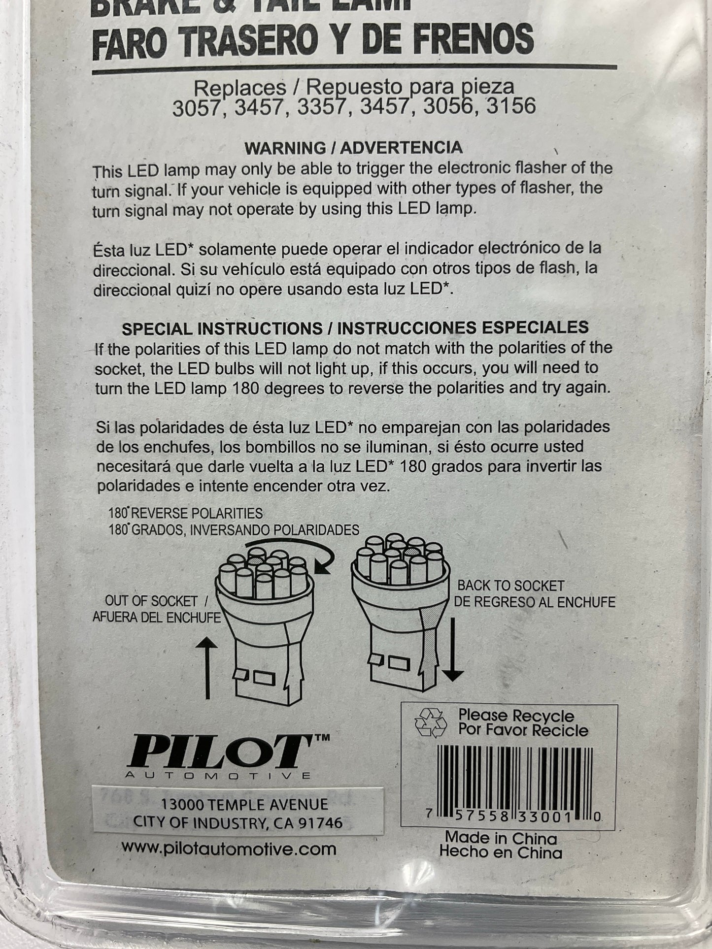 Pilot LI-3057W LED Tail Brake Lamp Light Bulb #3057, 3457, 3357,3056,3156 12V