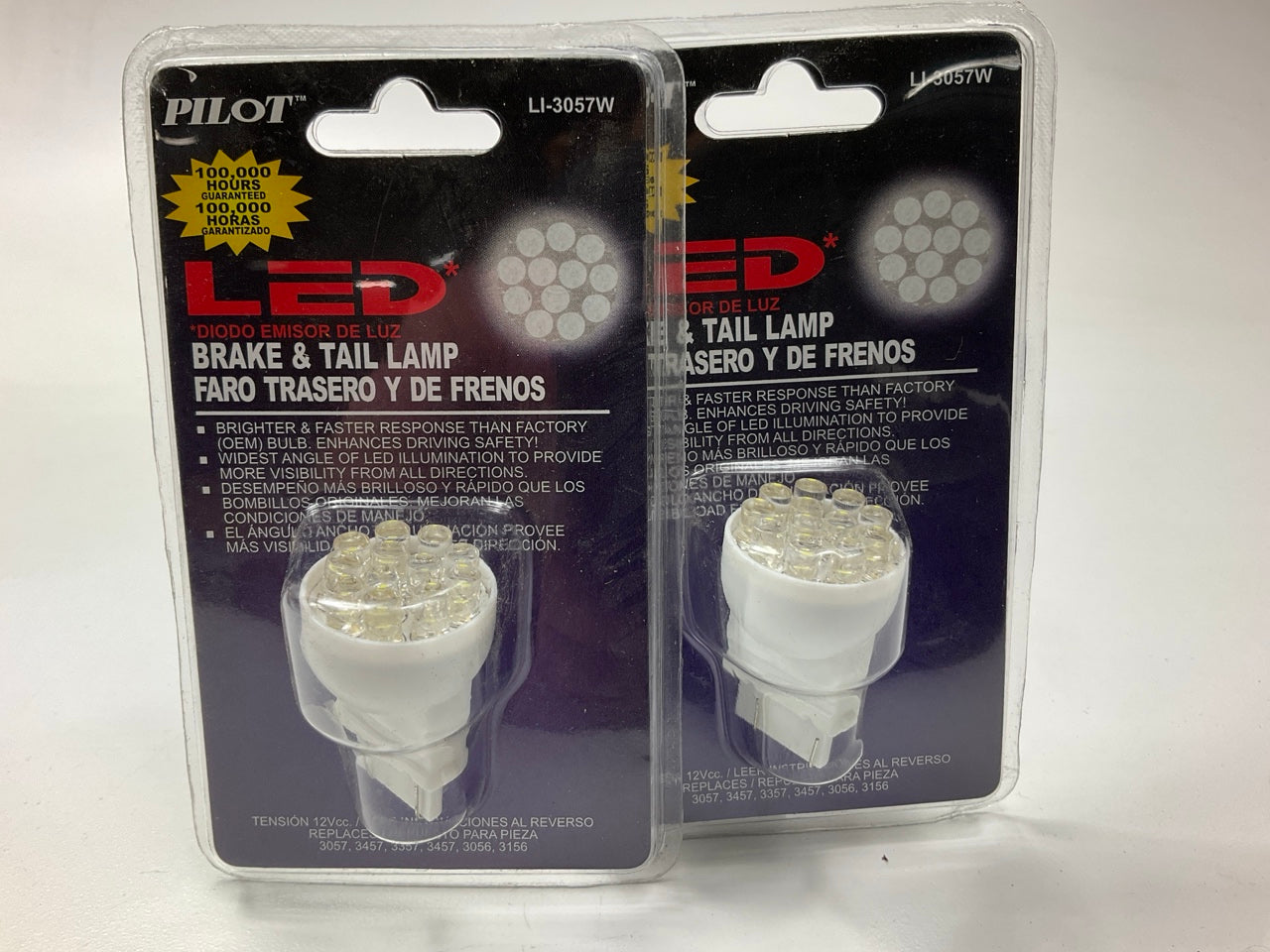 (2) Pilot LI-3057W LED Tail Brake Light Bulb #3057, 3457, 3357, 3457 3156 12V