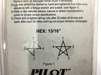 (4) Pilot LN-1001 Acorn Lug Nuts 12mm-1.5 RH 13/16'' Hex