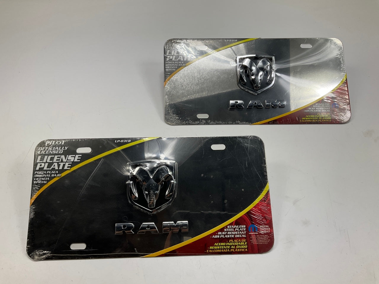 (2) Pilot LP-031B 3D Stainless Steel License Plate For RAM Pickup Truck