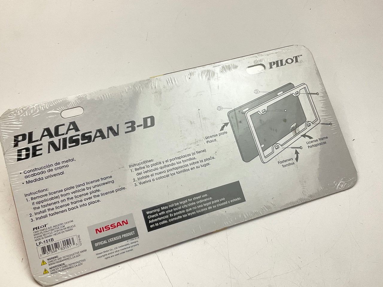 Pilot LP-151B 3D License Plate For Nissan, Universal Fit, Chrome, W/ Raised Logo