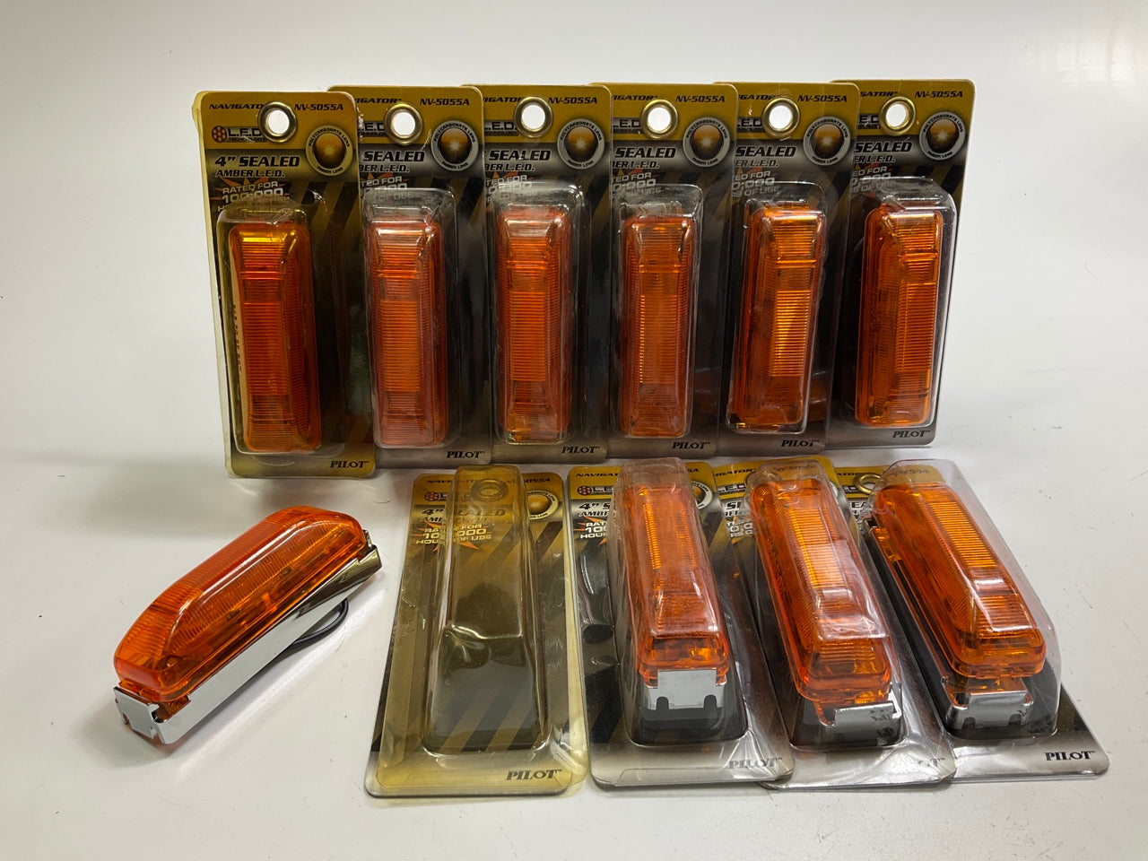 (10) Pilot NV-5055A Amber Rectangular Sealed Clearance Marker LED Light Lamp, 4''
