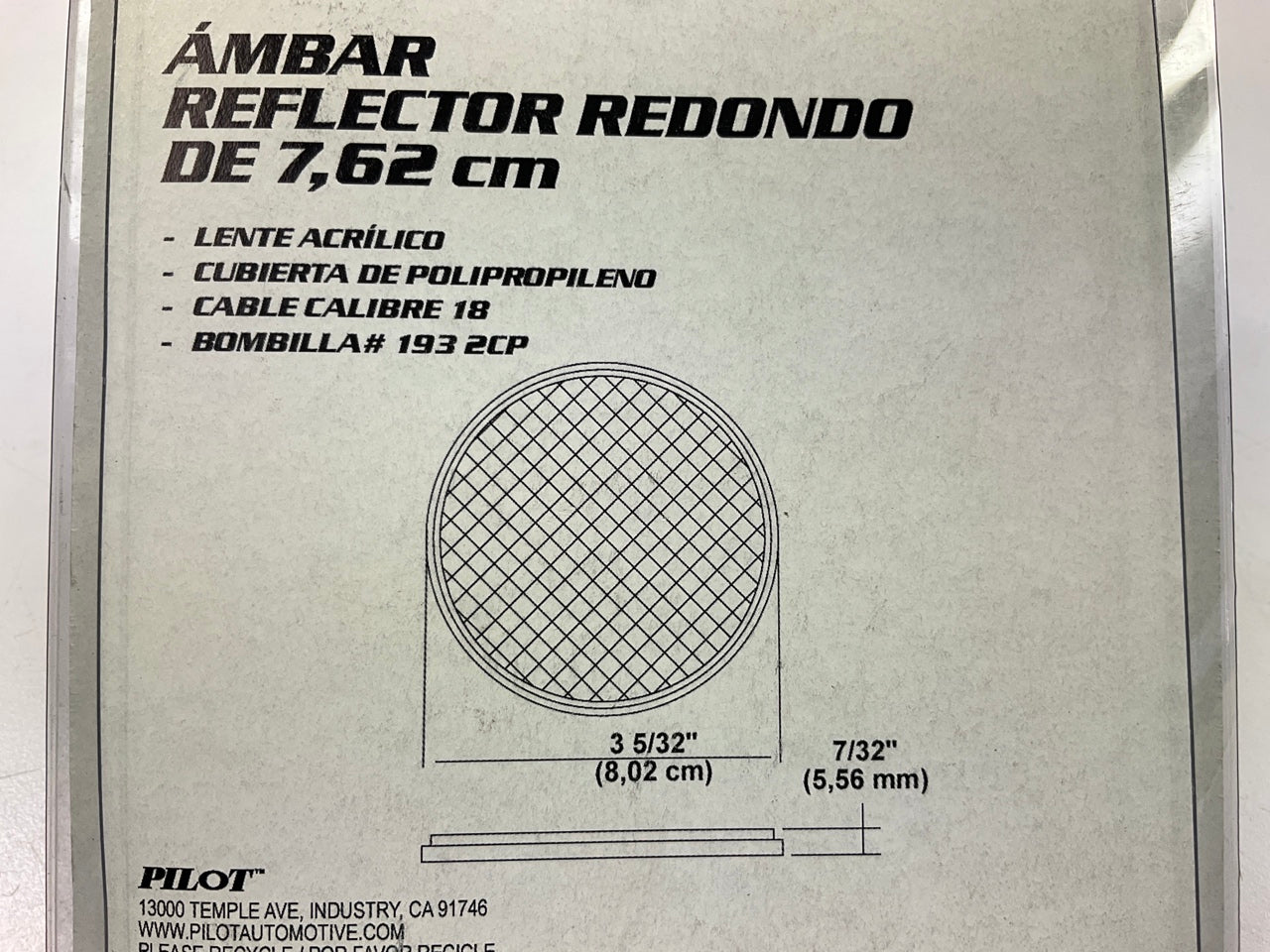 Pilot NV-5067A 3'' Round Amber Reflector