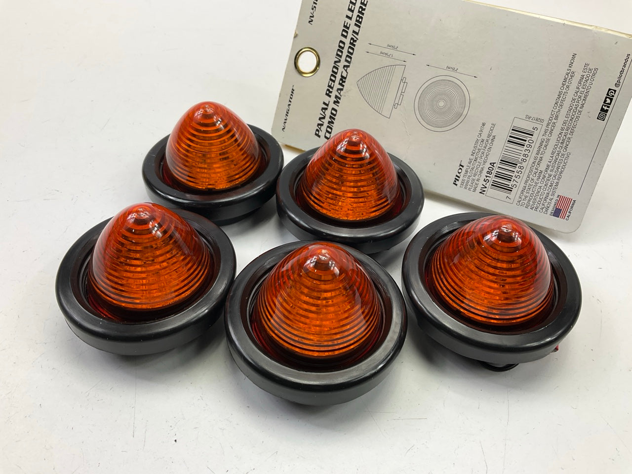 (5) Pilot NV5180A 2'' Amber Beehive Grommet Mount LED Clearance Marker Lights SET