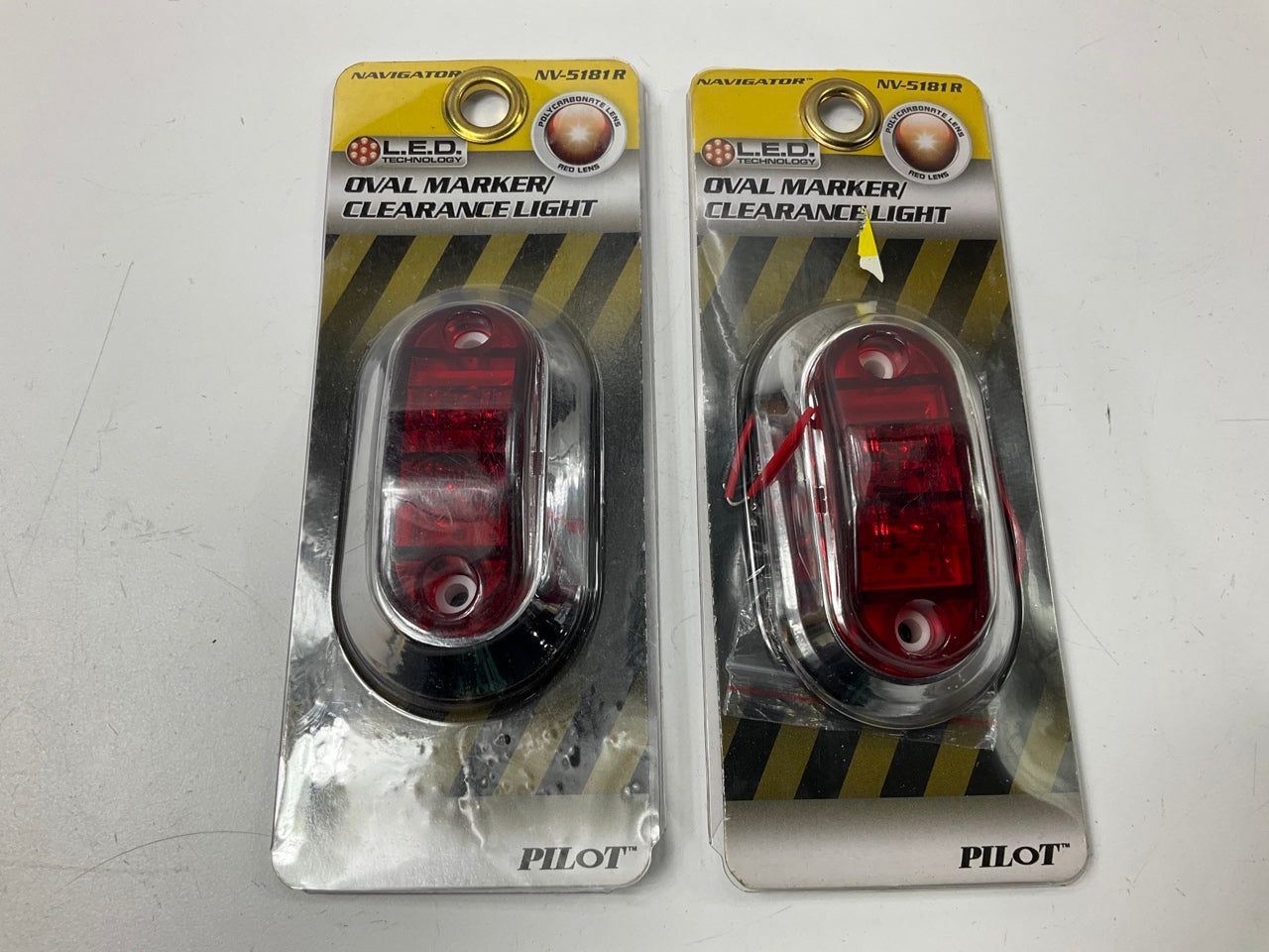 (2) Pilot NV5181R Oval Red LED Clearance / Marker Light Lamps, Chrome Bezel