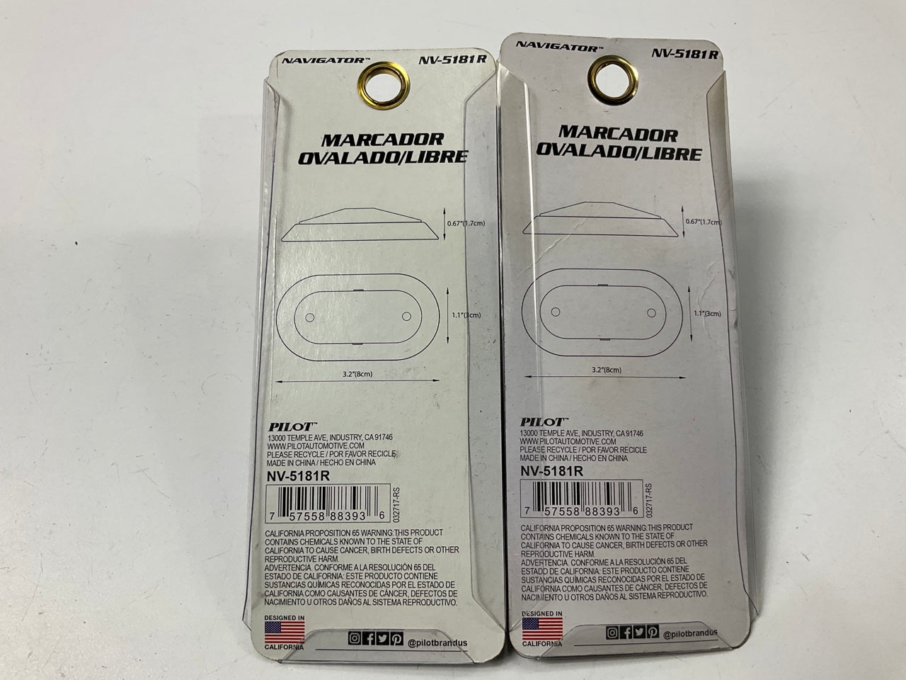 (2) Pilot NV5181R Oval Red LED Clearance / Marker Light Lamps, Chrome Bezel