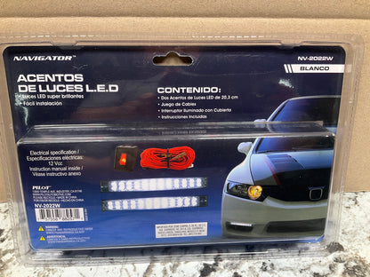 Pilot  8'' X 1'' X 7/8'', White, 24 LED Curved Daytime Running Accents Lights PAIR