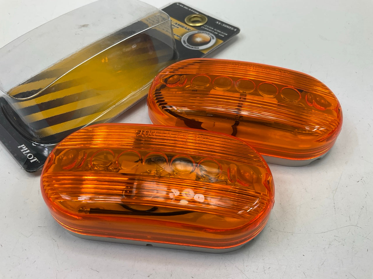 (2) Pilot NV5005A 4'' Amber Oval Surface Mount Clearance Side Marker Light