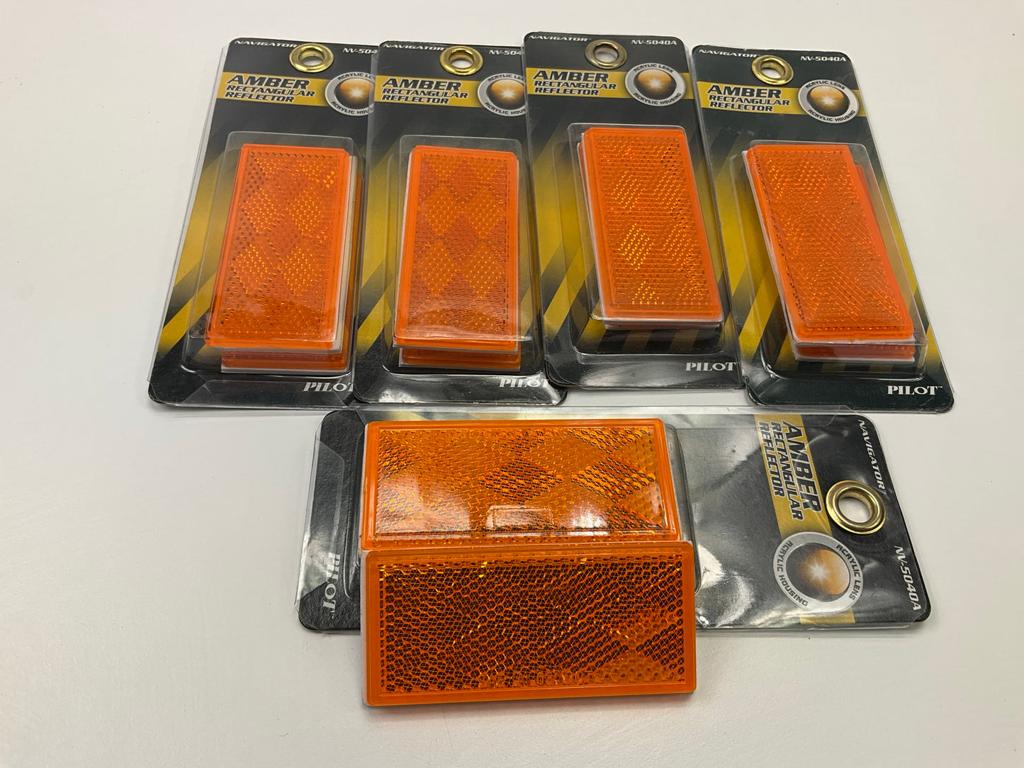 10 PCS - Pilot NV5040A Rectangular Trailer Reflectors Amber, 3-7/32''x1-7/16''