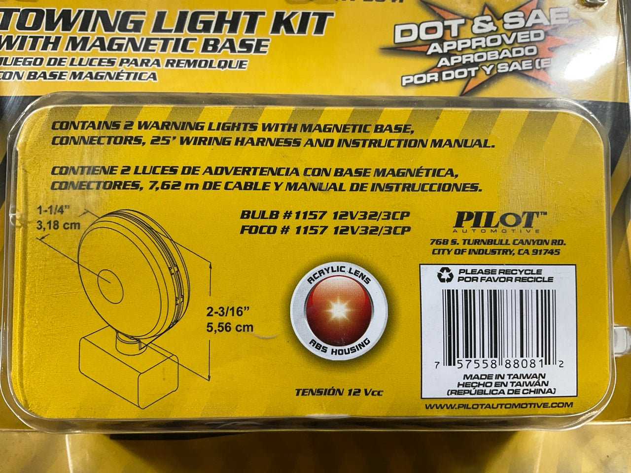 Pilot NV5041 Red Round Magnet Mount Tow Light Lamp Kit