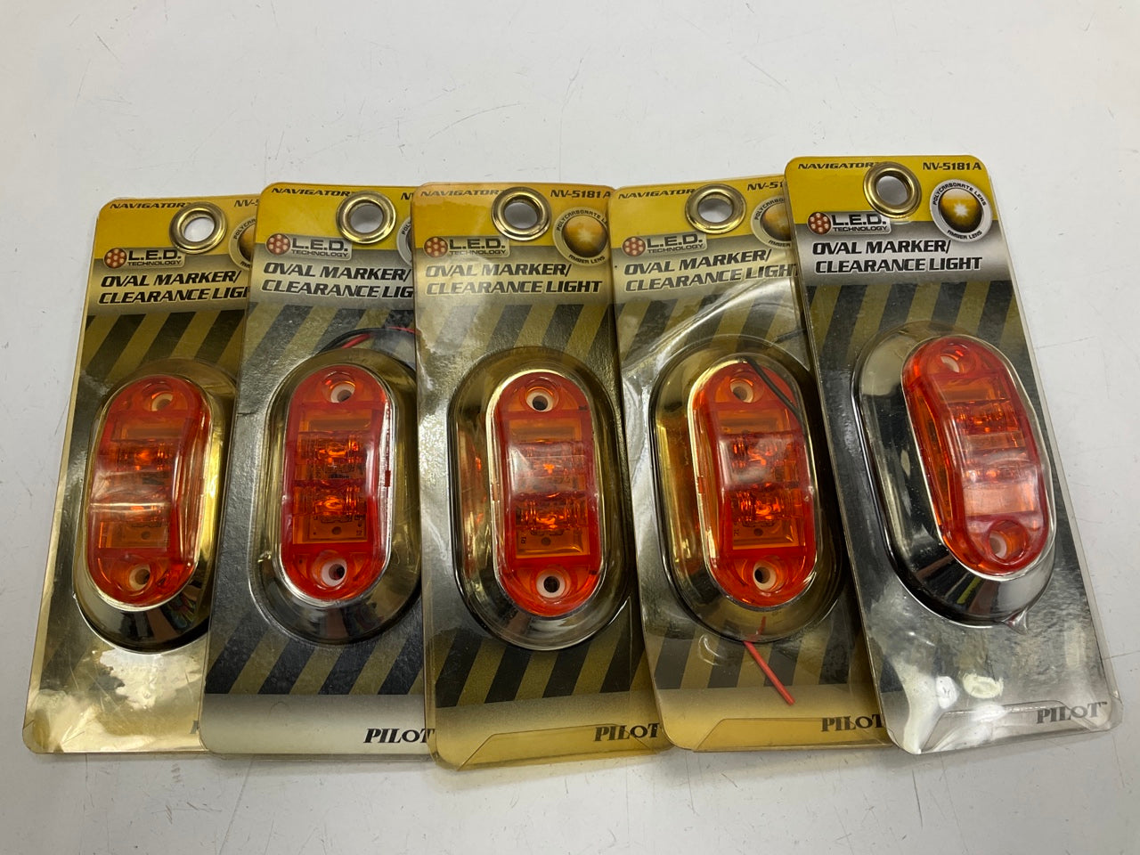 (5) Pilot NV5181A Amber LED Oval Marker Clearance Light Chrome Bezel 2.6'' X 1''