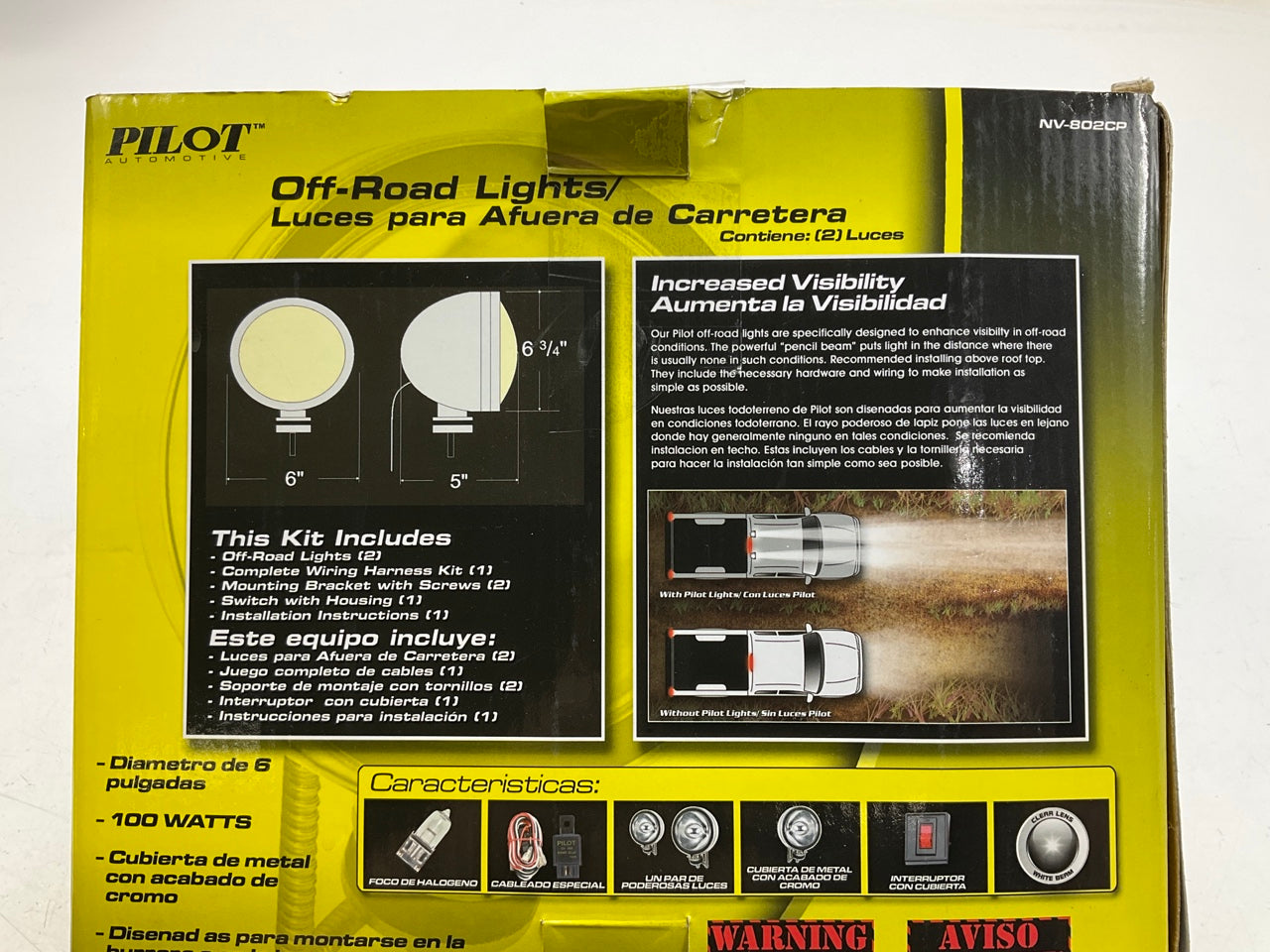 MISSING SWITCH Pilot NV802CP  6'' 2x100W Round Chrome Housing Driving Beam Lights