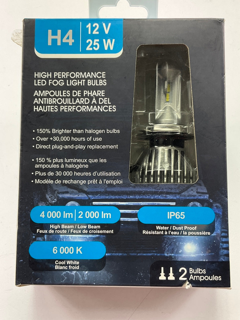 Pilot H4 LED Fog Light Bulb, 2PC 6000K, 12V 25W, 30,000HRS