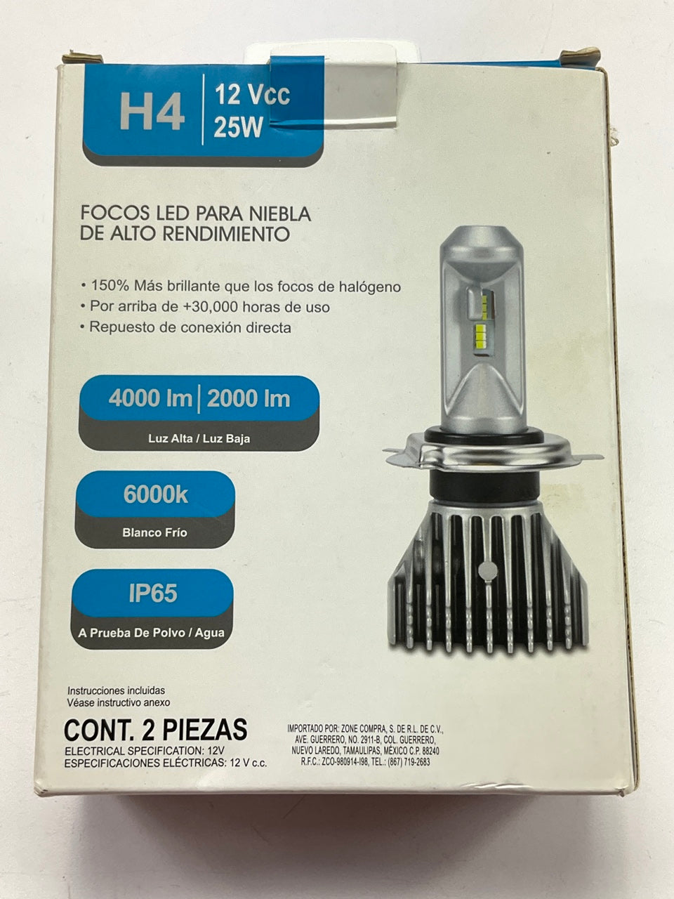 Pilot H4 LED Fog Light Bulb, 2PC 6000K, 12V 25W, 30,000HRS
