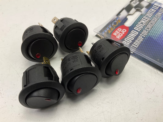 SET OF 5 - Pilot PLSW15RX RED Universal 12V ON-OFF Round Rocker Switch