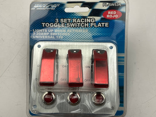 Pilot PL-SW53R Triple Toggle Switch W/ Red Safety Cover, Universal 12V, 3-20AMP