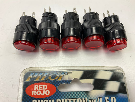 (5) Pilot PL-SW60R Push Button Red LED On-Off Switch, 12V,  5/8'' Hole