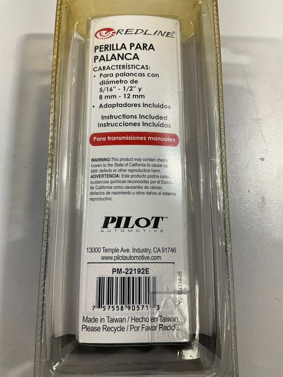 Pilot PM-22192E Black/White Manual Transmission Shift Knob For 5/16''- 1/2'' Stem