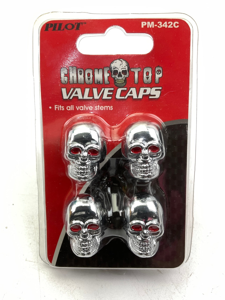 Pilot Automotive PM-342C Skull Tire Valve Caps - Chrome - Set Of 4