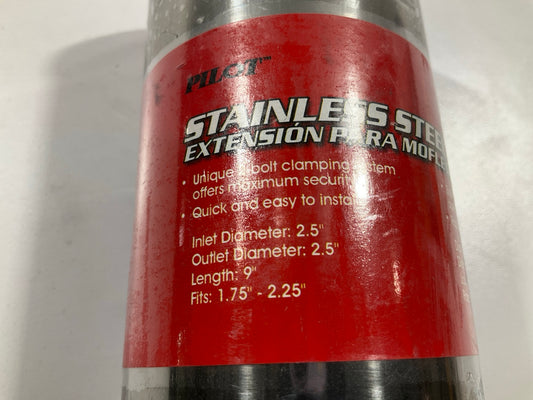 Pilot PM5125 Stainless Steel Exhaust Tip, Straight, 9''x2.5''x2.5'' For 1.75''-2.25''