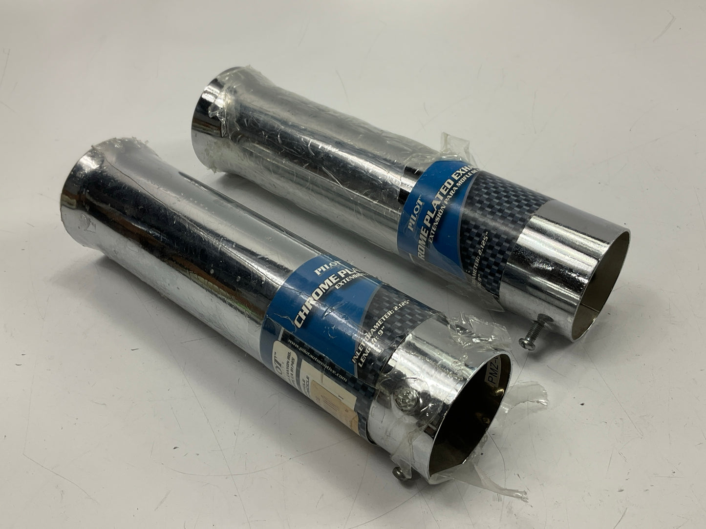 (2) Pilot PMZ008 Chrome Plated Exhaust Extension Tips 2-1/8'' Inlet X 9'' Length