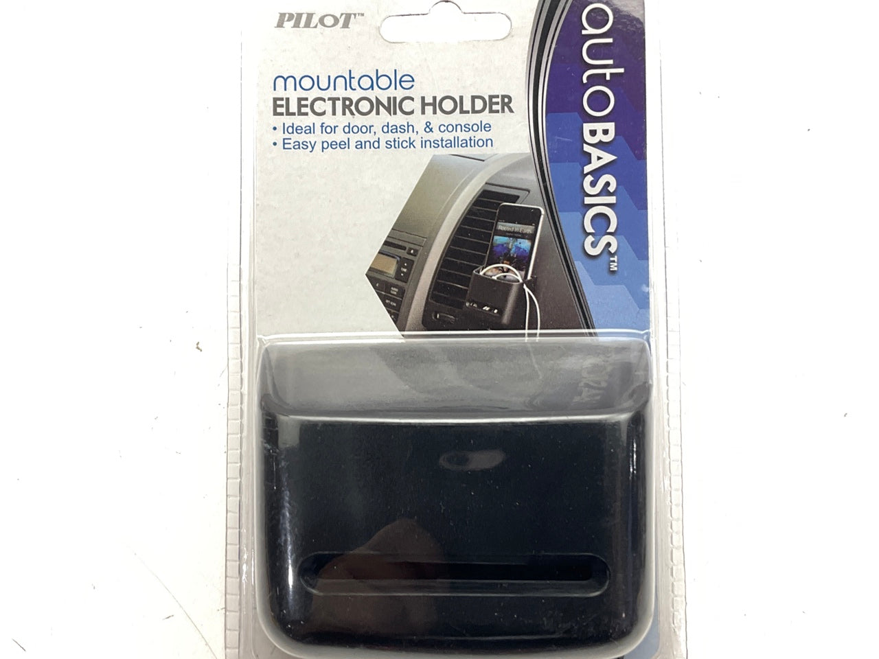 Pilot PR-051 Mountable Black Soft Electronic Holder, Peel & Stick Installation