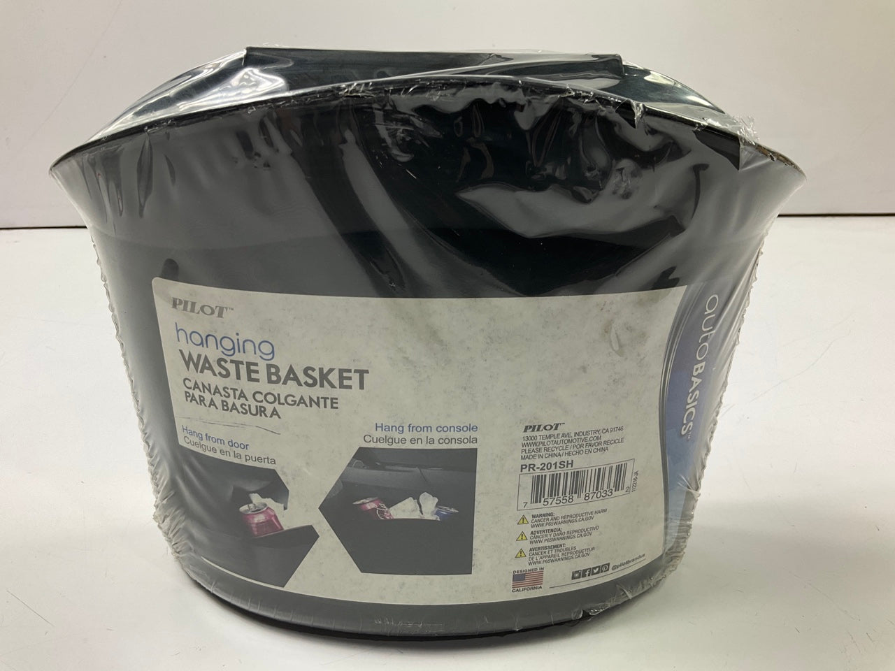 Pilot PR201SH Black Portable Waste Trash Basket