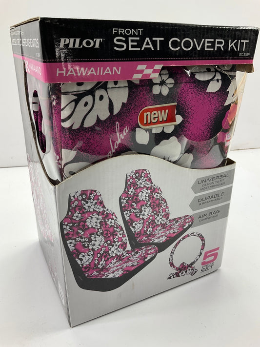 Pilot SC-308P PINK Front Seat Cover Kit W/ Steering Wheel Cover & Seat Belt Pads