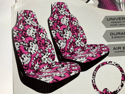 Pilot SC-308P PINK Front Seat Cover Kit W/ Steering Wheel Cover & Seat Belt Pads