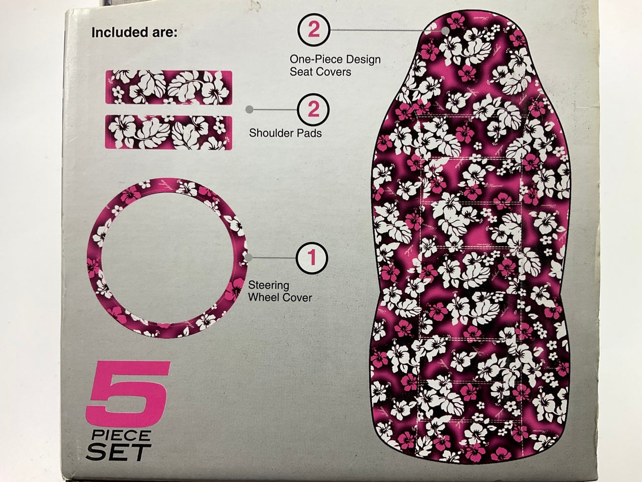 Pilot SC-308P PINK Front Seat Cover Kit W/ Steering Wheel Cover & Seat Belt Pads