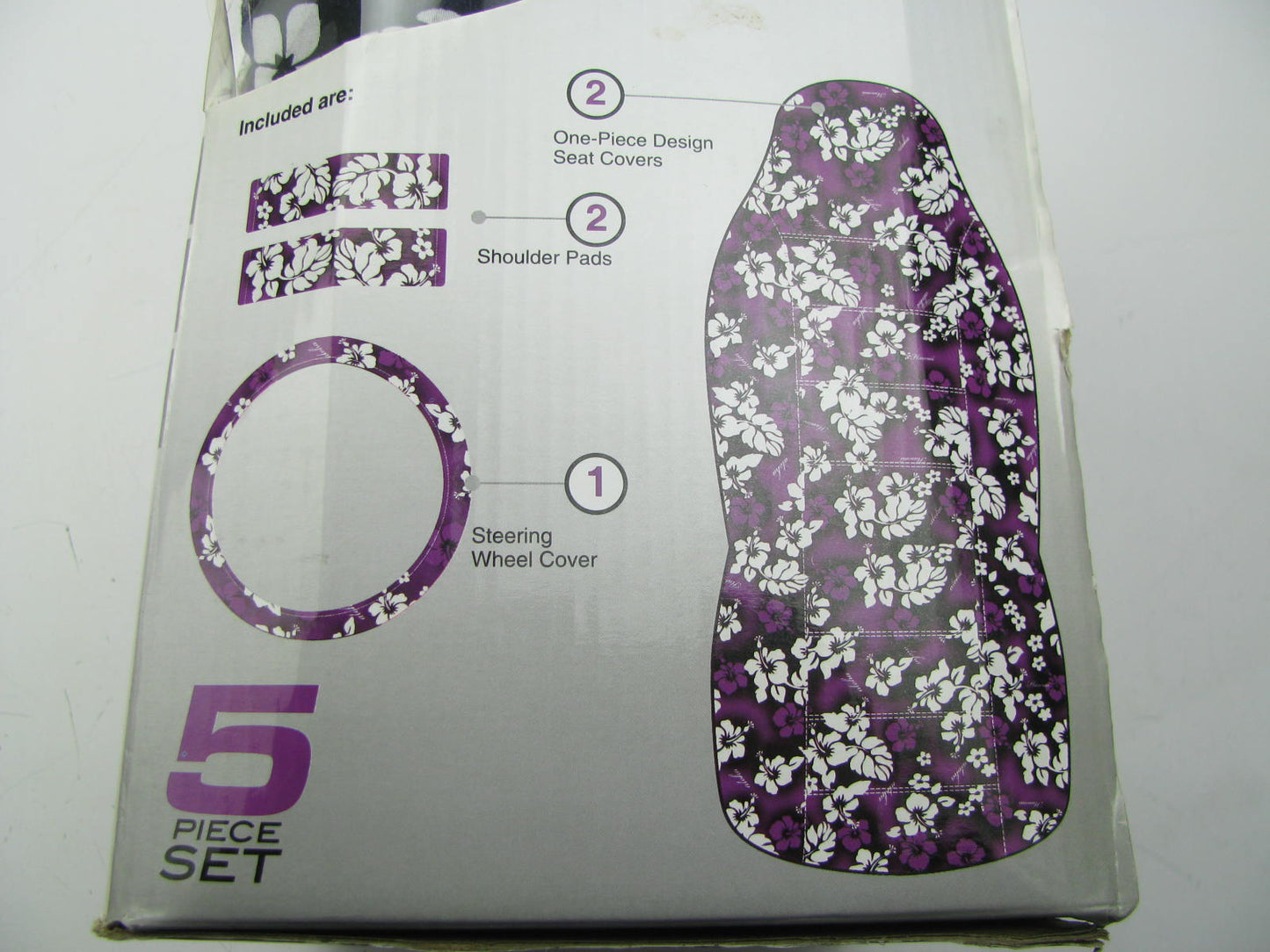 Pilot SC-308PU Seat Cover Kit, Shoulder Pads & Wheel Cover, 5PC, Purple Flowers