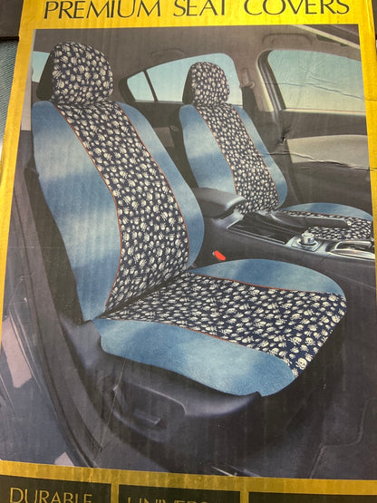 Pilot Automotive SC-473 Stonewash Denim With Tiny Skulls Inset Seat Covers, PAIR